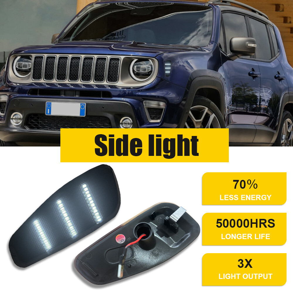 For 15-23 Jeep Renegade Smoked White LED Rear Side Marker Lamps Reflector Lights