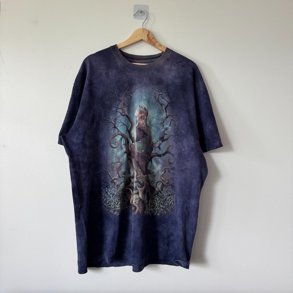 Men's XL Mountain Tee Tie Dye Fairy Forest Y2K Elvish Flaw Design