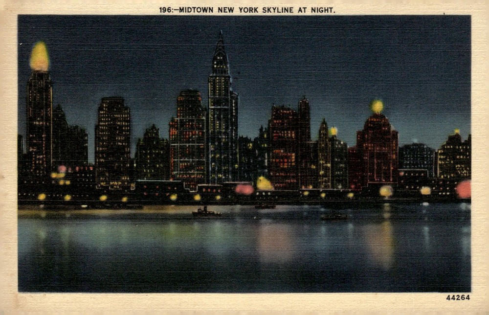 1941 Midtown New York City Skyline NY Art Deco Chrysler Building Linen Postcard