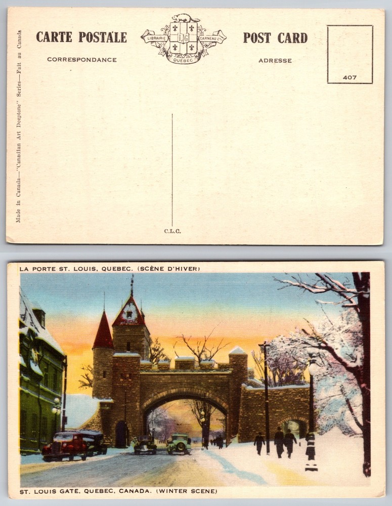 St Louis Gate Quebec Canada Winter Scene Postcard