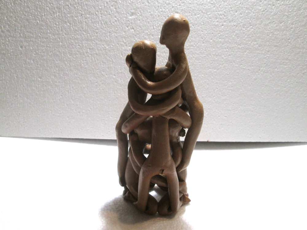 Mid-Century Abstract Folk Art Terra Cotta Clay Family Sculpture-image