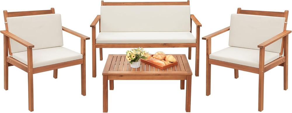 Greesum 4 Piece Patio Bistro Set Patio Furniture Outdoor Chat Table Chair Set wi