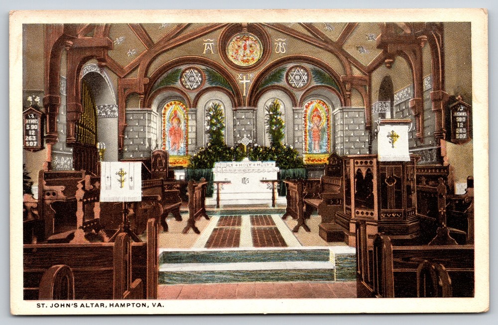 Interior~St Johns Altar Hampton Virginia~Vintage Postcard