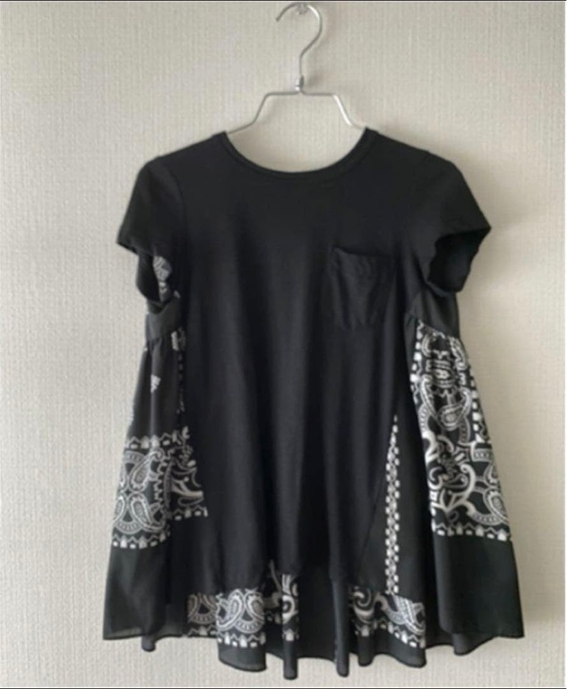 sacai Bandana Pattern Switch Top S Black Paisley Cotton Excellent Condition
