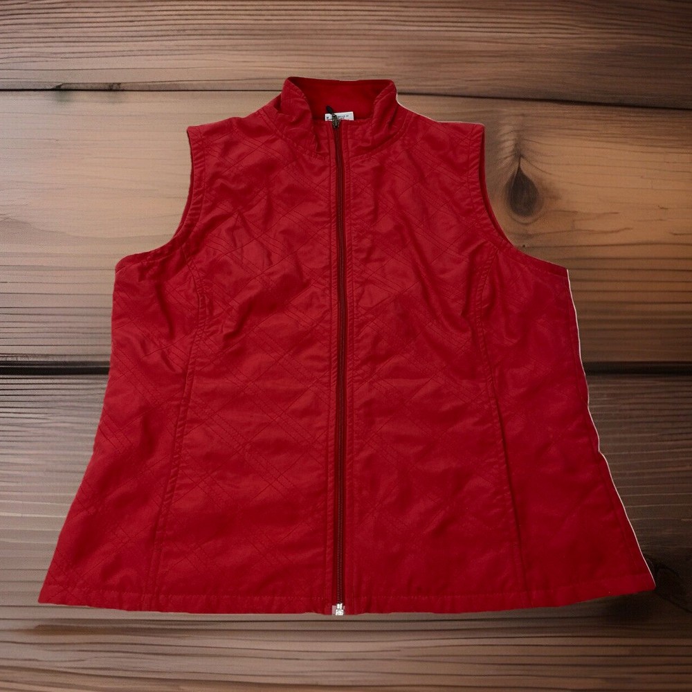 Columbia Women’s M Medium Solid Red Full Zip Pocket Quilted Jacket Vest