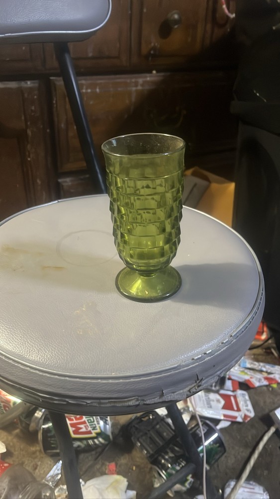 Indiana Glass Whitehall Cubist Avocado Green Footed Tumbler 6