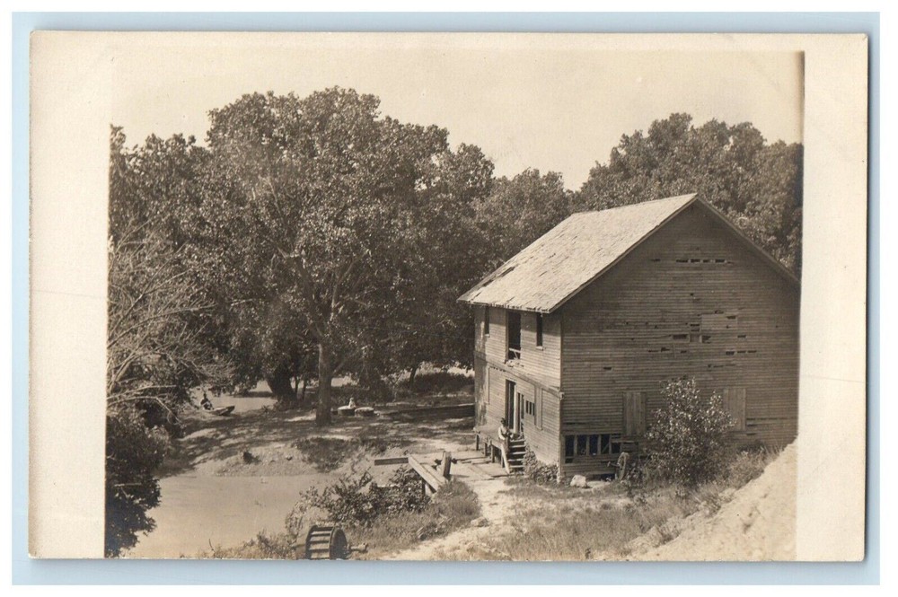 Vintage c1910s Old Mill Wheel Couple Paddle Boat RPPC Photo Postcard