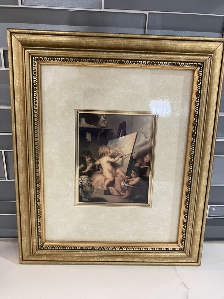 Matted Framed Art Print Angels/Cherubs Of Sistine Chapel By Raphael Gold Frame
