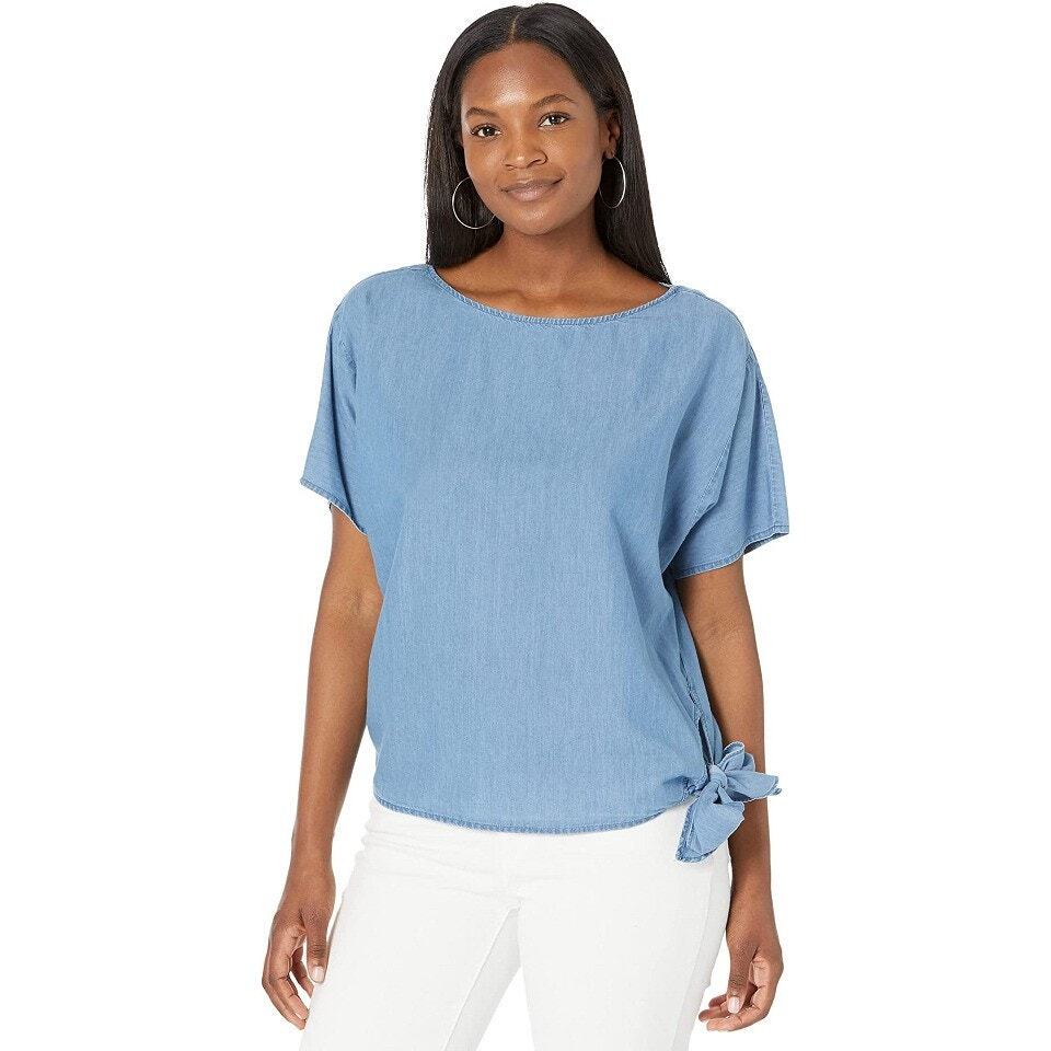 Michael Michael Kors Women's Blue Light Wash Tencel Cadet Side-Tie Top Size S