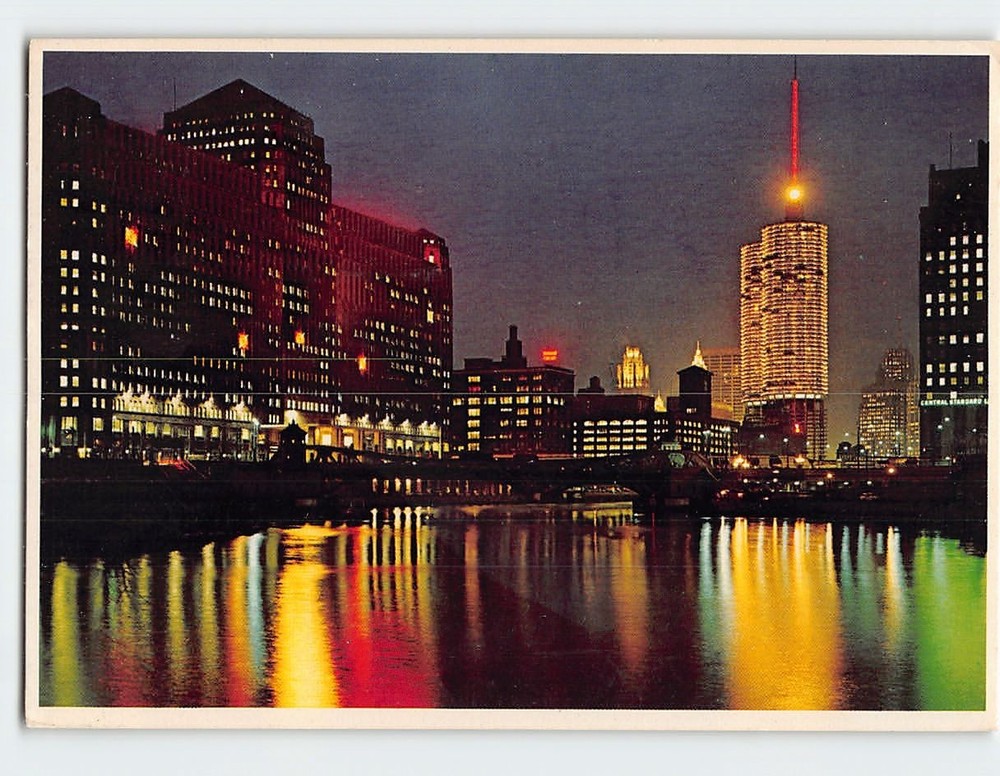 Postcard Night View Chicago River Chicago Illinois USA