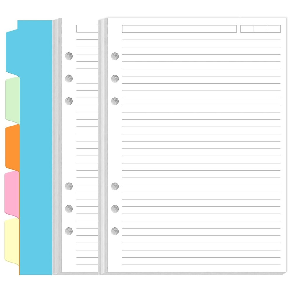 A5 Refill Paper - 6 Hole Planner Inserts for A5 Binder, 200 Pages 6 Ring Loos...
