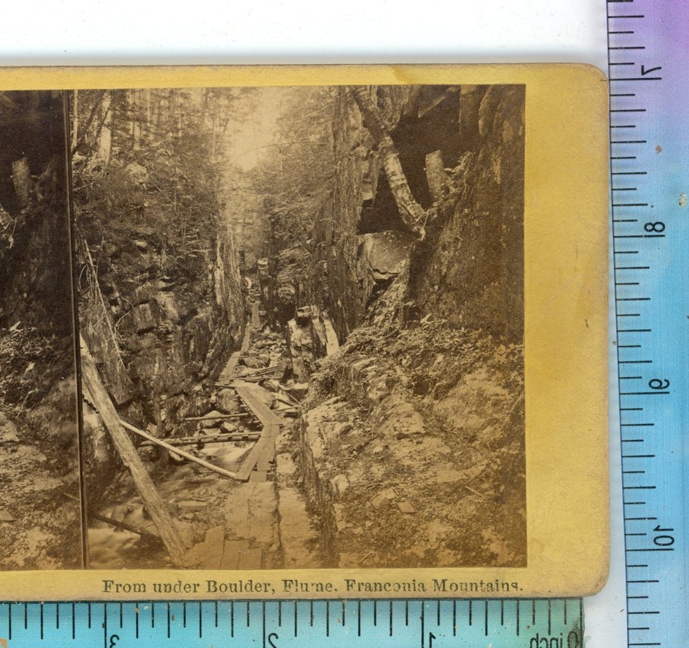 From Under Boulder Flume Franconia NH New Hampshire Stereoview
