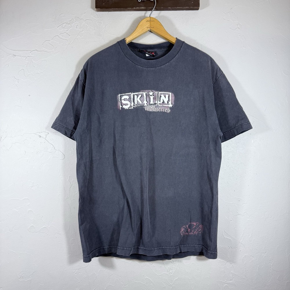Vintage Y2K Skin Industries Back Logo Navy T Shirt Men’s Size L Faded