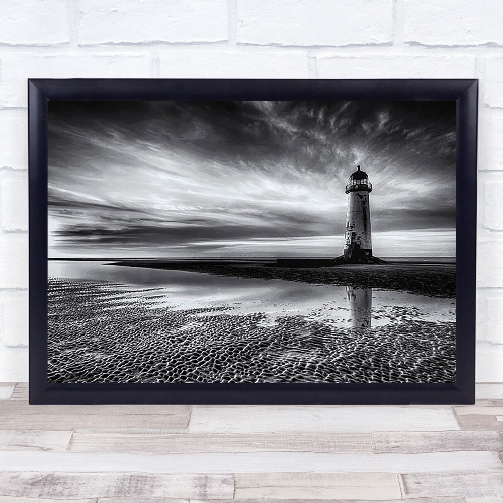 On Talacre Beach Wales Lighthouse Sand Sea Sky Ku Wall Art Print