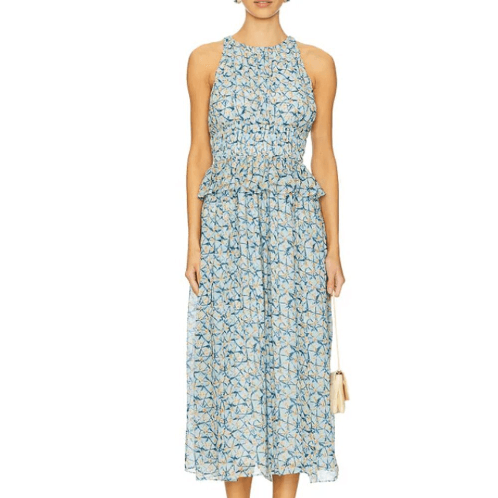 Ulla Johnson 100% Silk Adeline Dress $790 Size 4 Blue Floral