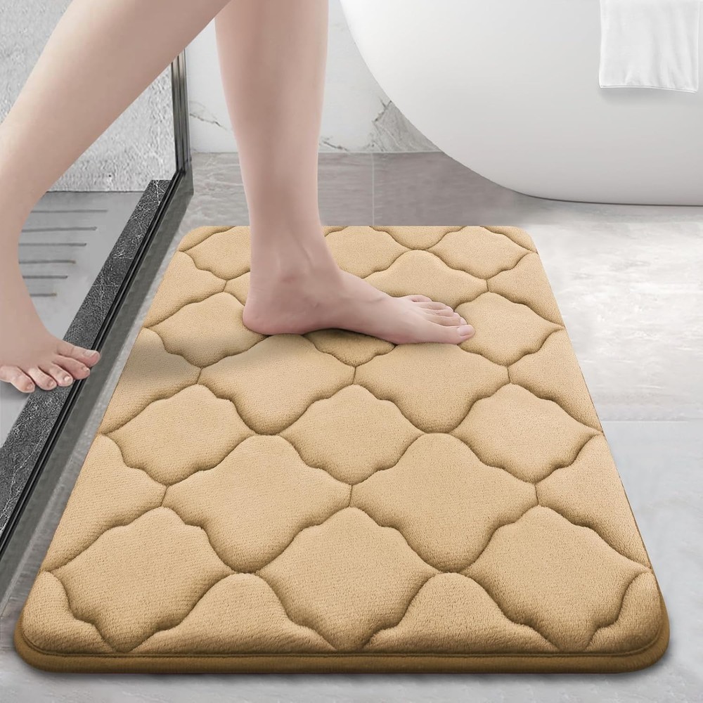 OLANY Memory Foam Bath Mat 24x16 Inches Ultra Soft Absorbent Non-Slip Beige Rug