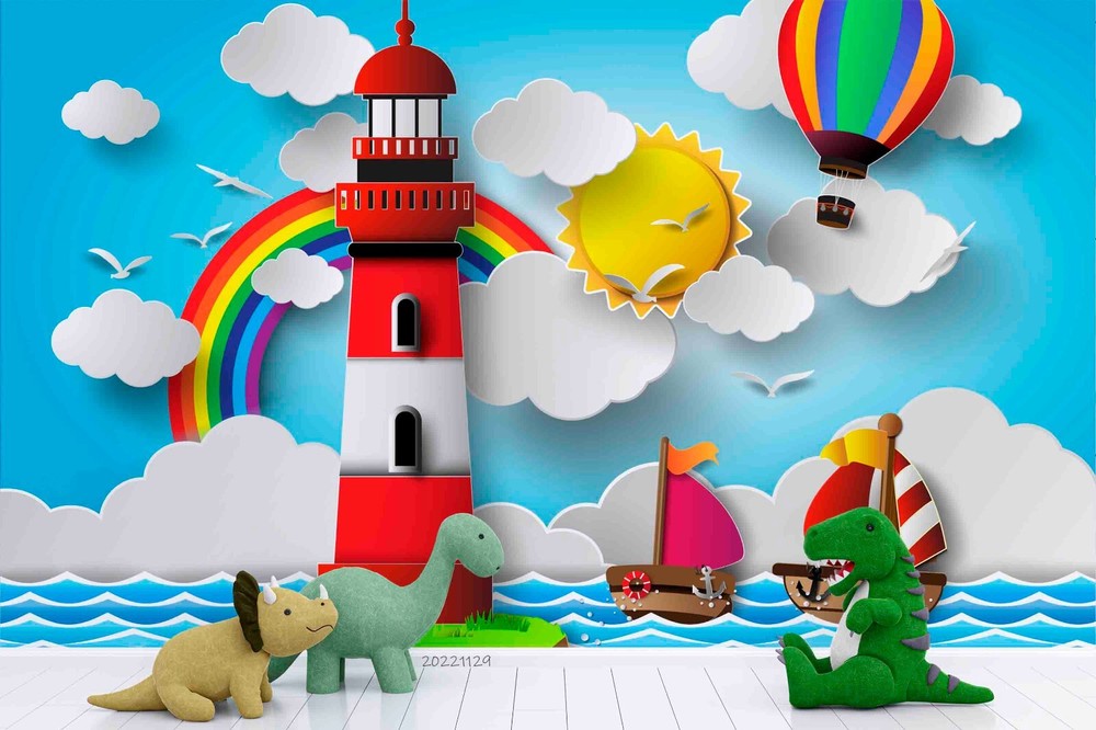3D Cartoon Sky Cloud Sea Lighthouse Wall Murals Wallpaper Murals Wall Sticker
