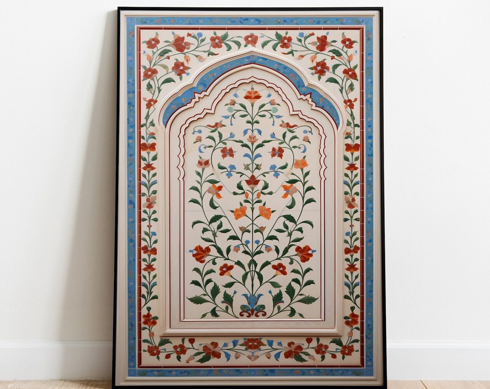 Vintage Islamic Inlay Work Wall Art Floral Prints Living Room Decor Printable