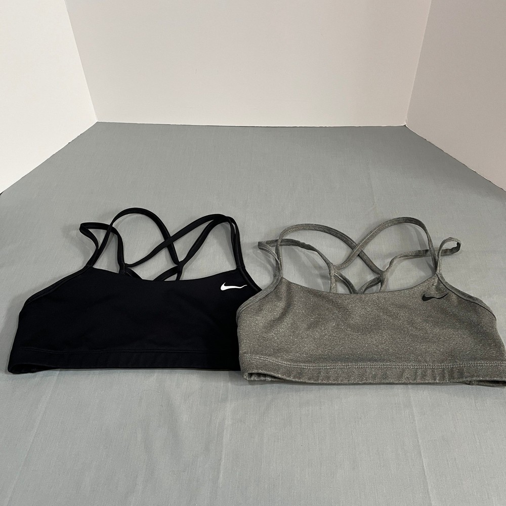 Nike Sports Bra Womens Medium Black Grey Dri-FIT Indy Strappy Back 2 Pack Bundle