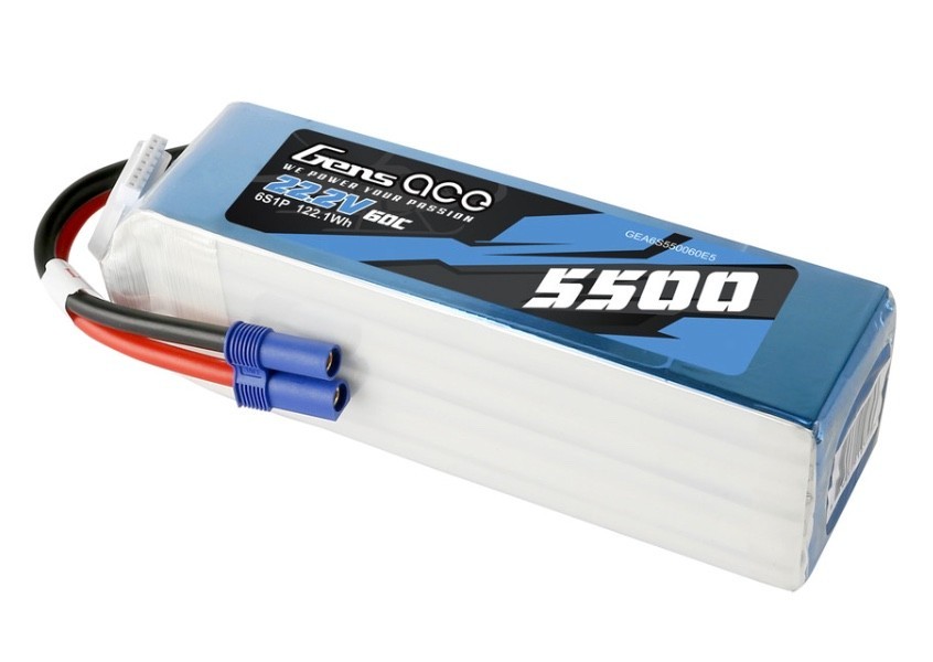 Gens Ace 5500mAh 6S 60C 22.2V Lipo Battery Pack with EC5 Plug-image