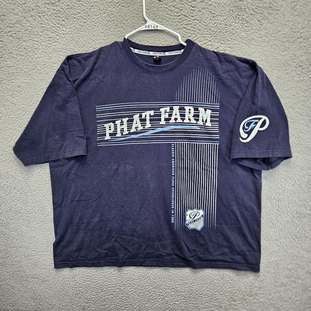 Phat Farm T-Shirt Mens Size 2XL Navy Blue Spellout Logo Tee Short Sleeve