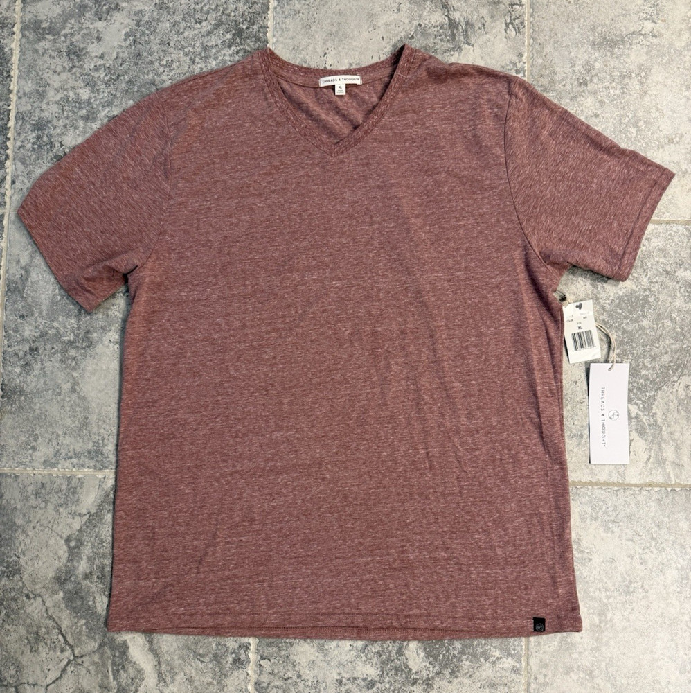NWT Threads 4 Thought Men’s Heather Maroon Short Sleeve V-Neck T-Shirt Size XL
