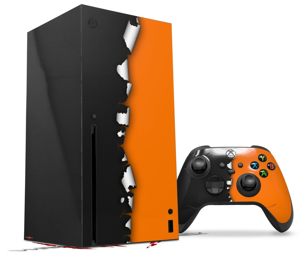 Skin Set for XBOX Series X Ripped Colors Black Orange