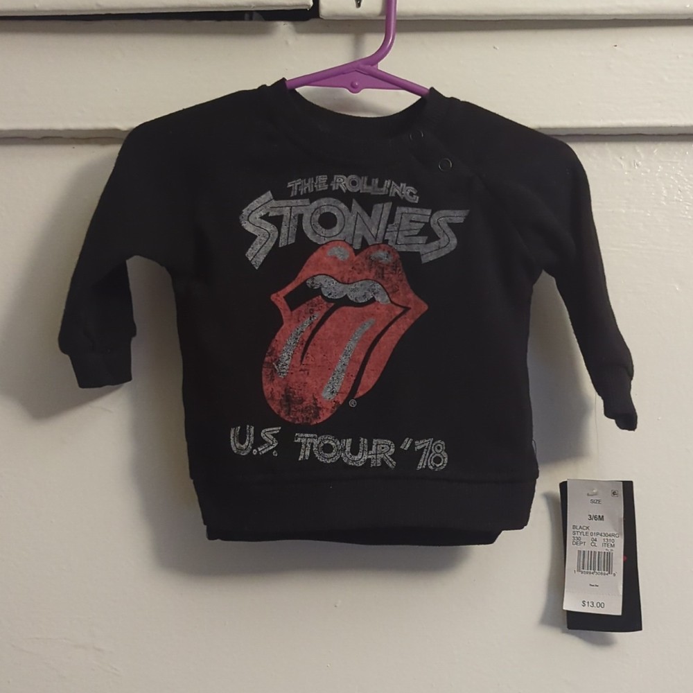 The Rolling Stones Baby Sweatshirt 3-6M U.S. Tour '78 Black Shoulder Snaps