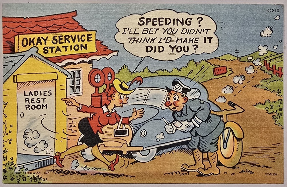 Cop Stops Speeding Woman Humor 1958 Vintage Postcard