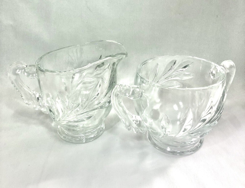 Vintage Indiana Glass Willow Cream and Sugar Set in Pastel Pink