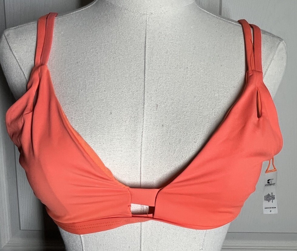 tinibikini women’s Large neon orange strappy Triangle bikini swim top Non-padded