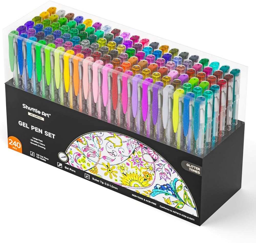 240 Pack Glitter Gel Pens, 120 Colors Glitter Gel Pen Set with 120 Refills