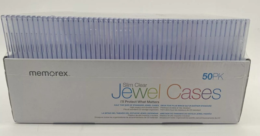 MEMOREX 50-Pack Slim Clear Jewel Cases for CD DVD Storage New Sealed