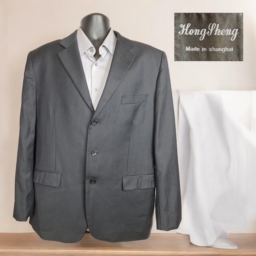 Hong Sheng Mens 42L Dark Gray 3-Button Single Vented Jacket Blazer  