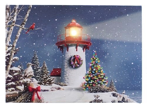 Christmas Lighthouse LED Canvas Art - Wall or Tabletop Decor with Free Shipping