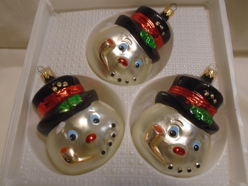 Kurt S Adler Set Of 3 Glass Snowmen Christmas Tree Ornaments In Box