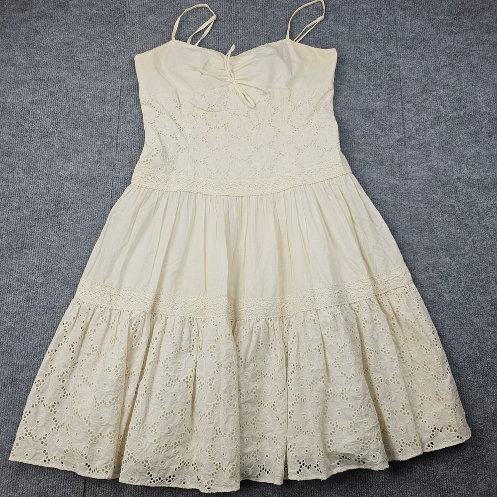 Laundry Shelli Segal Dress Womens 10 Cream Eyelet Cotton Sundress Boho Vintage