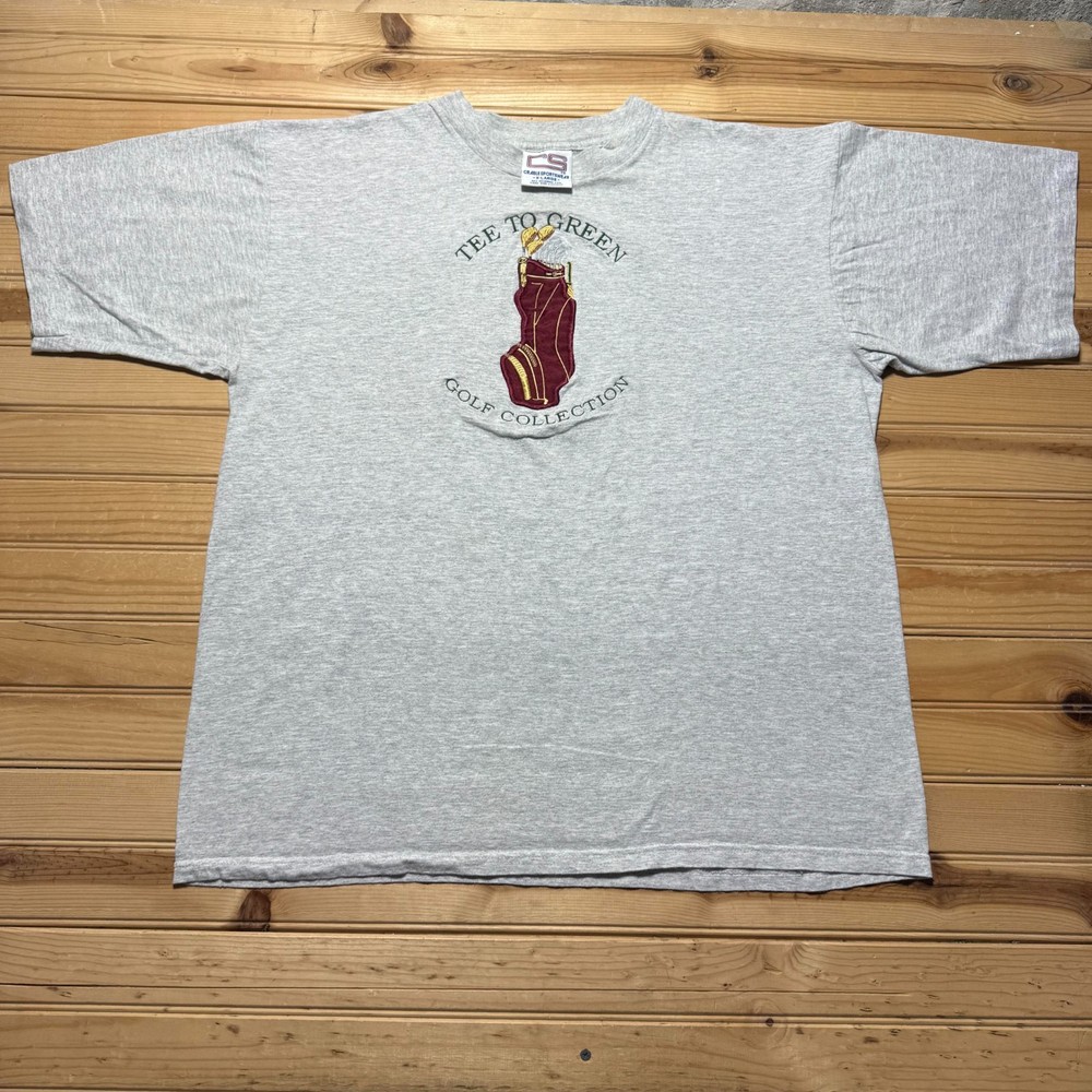 Vintage 90s Tee To Green Golf Collection Golf Bag Clubs Embroidered T-Shirt - XL
