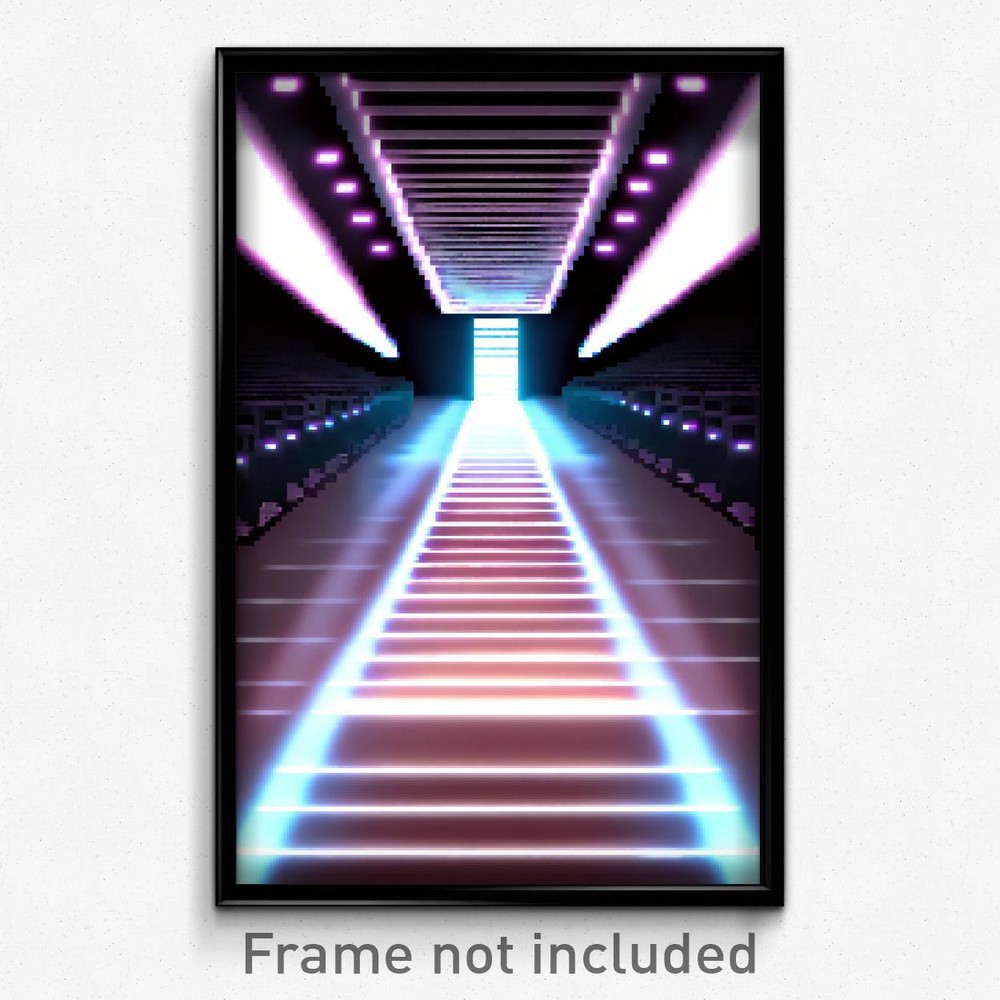 8 Bit Psychedelic Pixel Art Poster - Infinite Catwalk Trippy Video Game Print