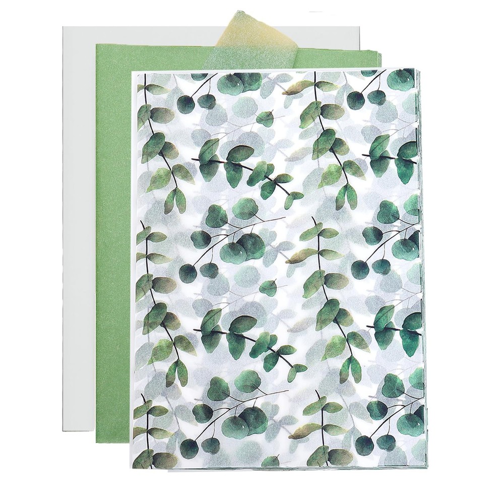 90 Sheet Eucalyptus Sage Green & White Tissue Paper Wrapping Tissue Paper 14”...