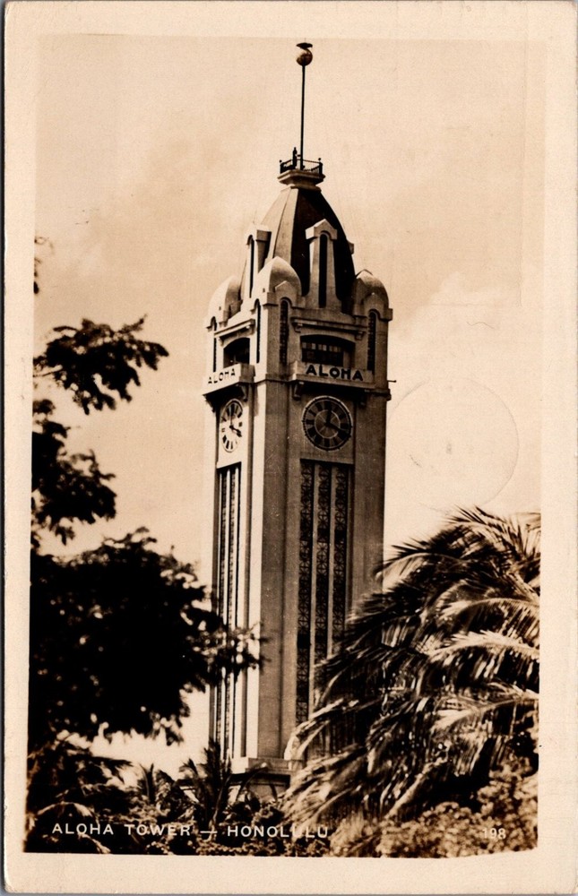 1948 RPPC Aloha Tower Honolulu Hawaii Postcard Sent to YMCA Columbia SC