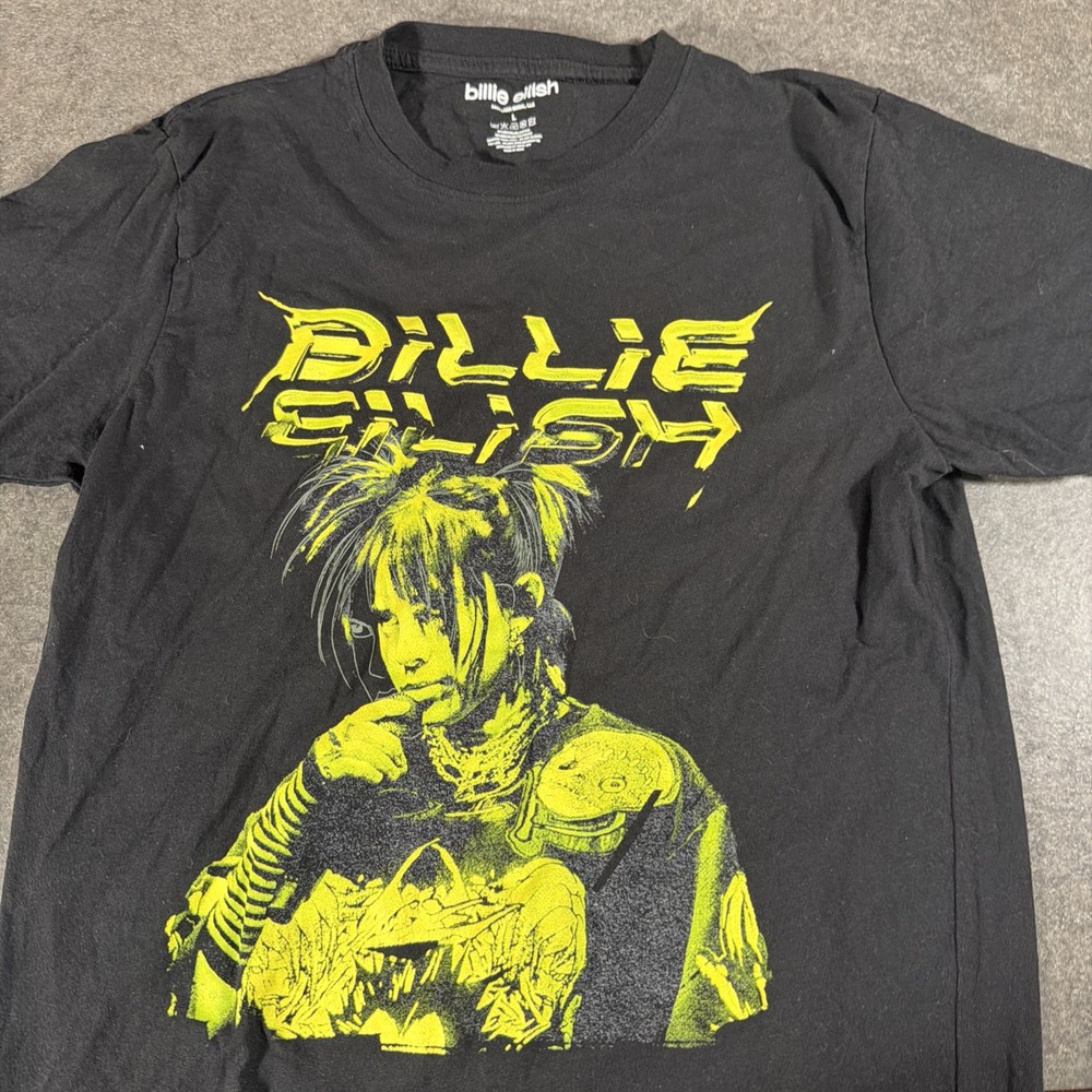 Billie Eilish Illustration T-Shirt Black New