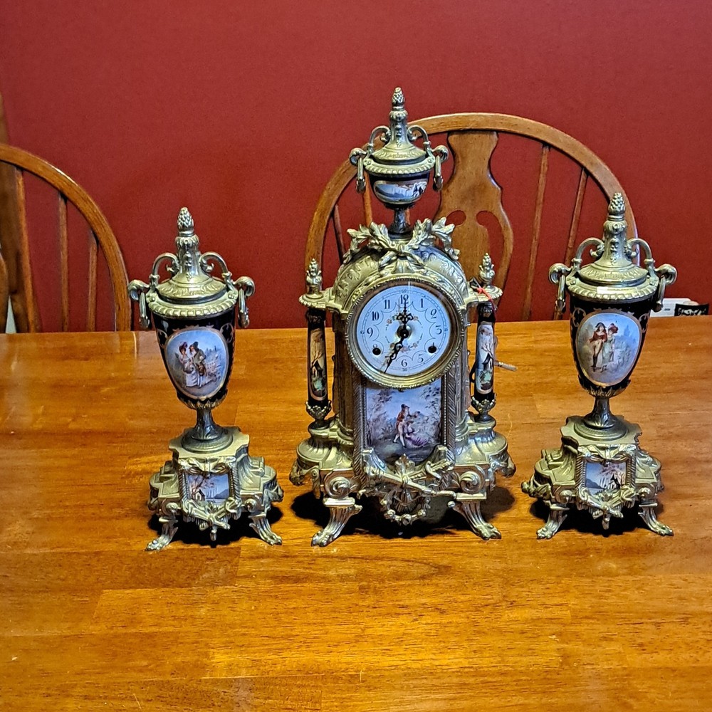 vintage Franz Hermle Lancini Imperial ormolu porcelain and brass mantle clock