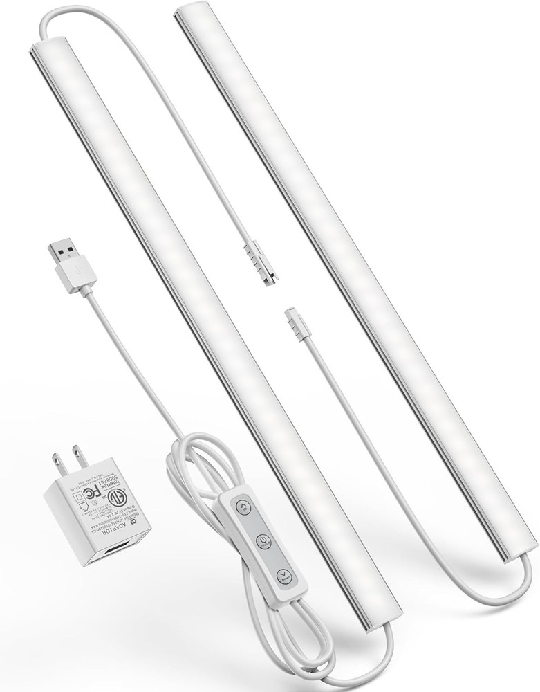 Plug-in Under Cabinet Lighting, Dimmable Counter Lights for Kitchen, 2pcs 12 Inc
