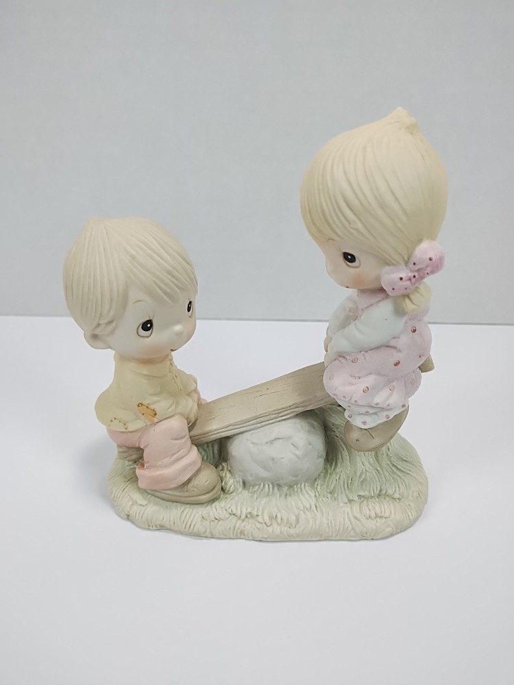 Precious Moments 1977 SeeSaw Boy & Girl Love Lifted Me Jonathan & David 5.5 Inch Figurine