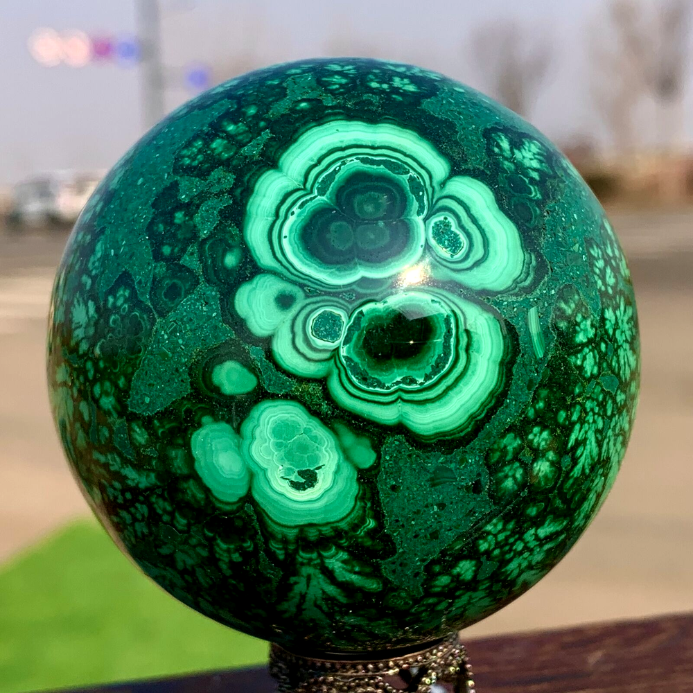 411G Natural glossy Malachite ball transparent cluster rough mineral sample