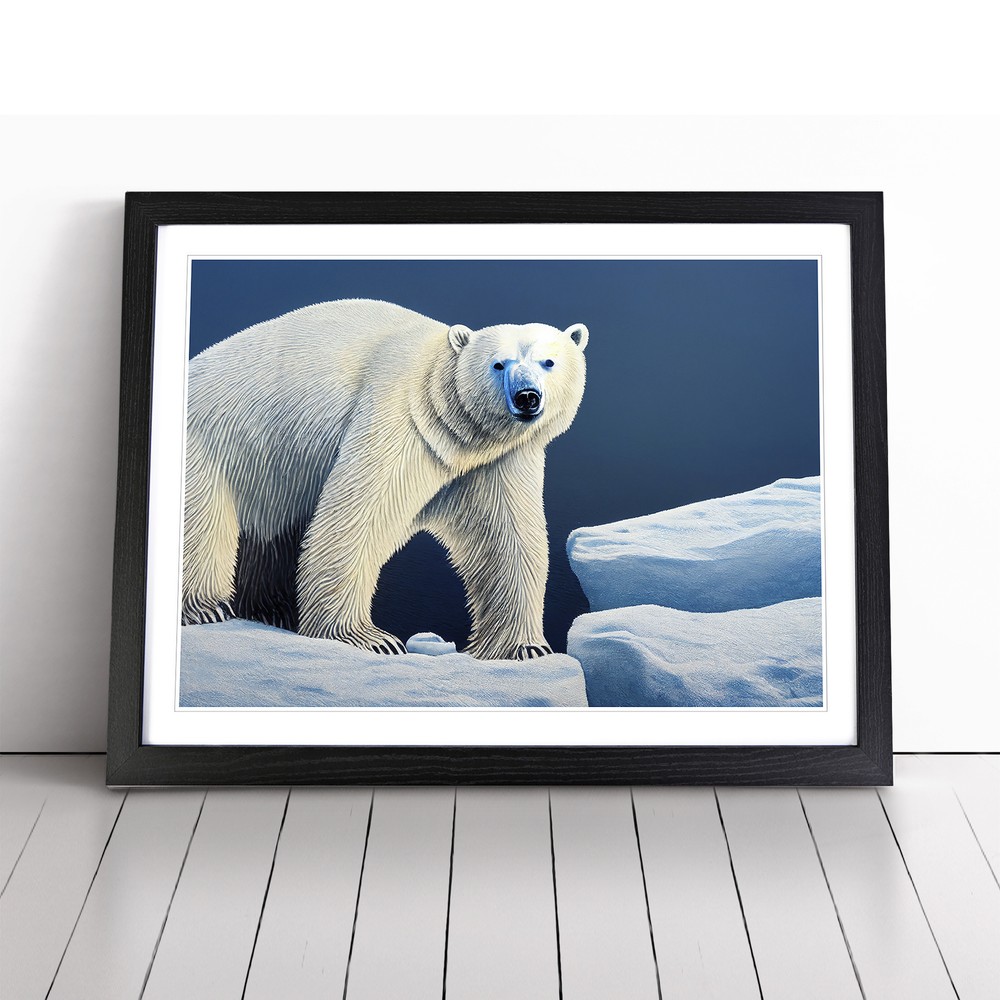 Stellar Polar Bear Framed Canvas Wall Art Print Poster Picture, Home Decor