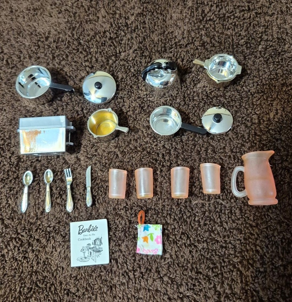 Vintage Barbie Doll house sized cookware, 19 pieces