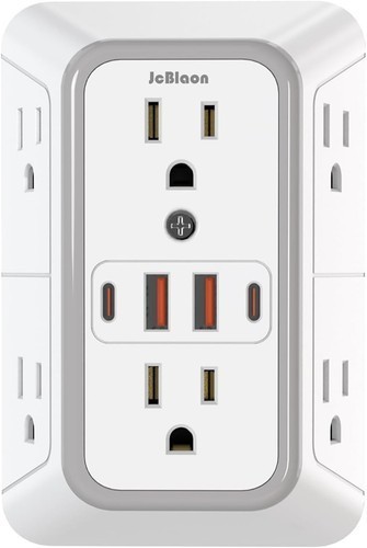 6 Outlet Extender Surge Protector Multi Plug Wall Adapter USB Charger Ports with