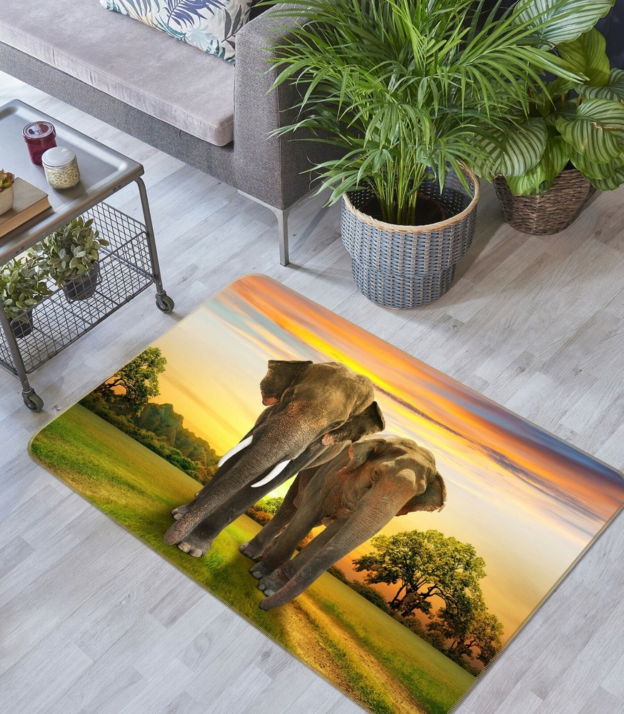 3D Prairie Elephant O831 Non-Slip Rug Mat Elegant Photo Carpet for Home Decor